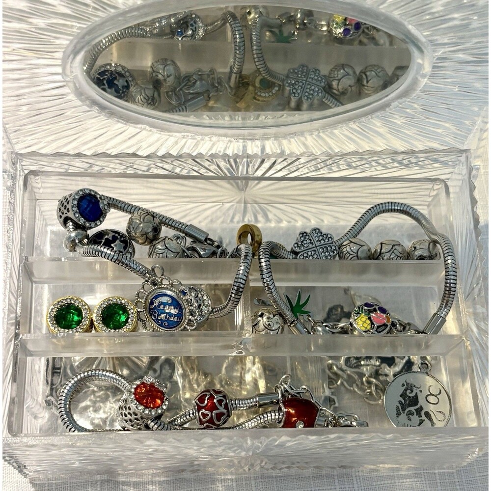 Estate Charm Jewelry Lot Sterling Silver European Style Bracelets Charms Vintage